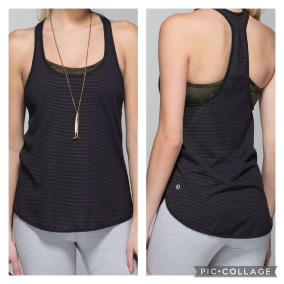 lululemon athletica Tops - LULULEMON Women’s Black Gold Stripe 105 SINGLET Seriously Light Luon Size 4